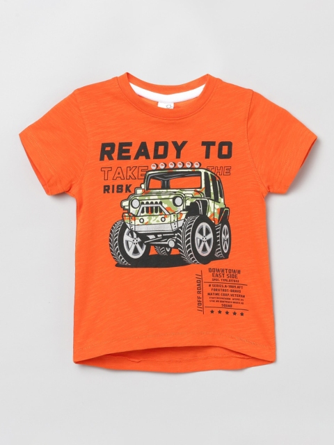 

max Boys Orange Printed T-shirt