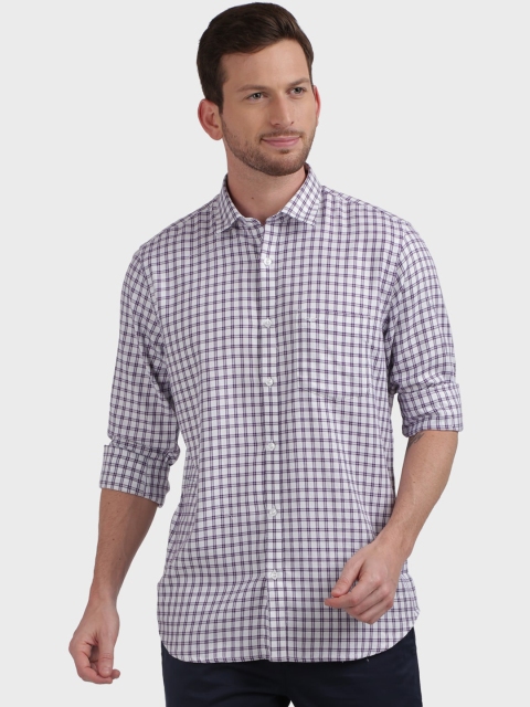 

ColorPlus Men White & Purple Tailored Fit Checked Casual Shirt