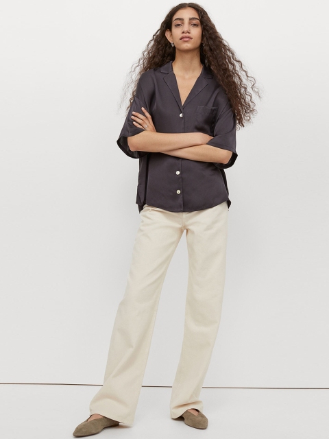 

H&M Women Grey Solid Resort Shirt