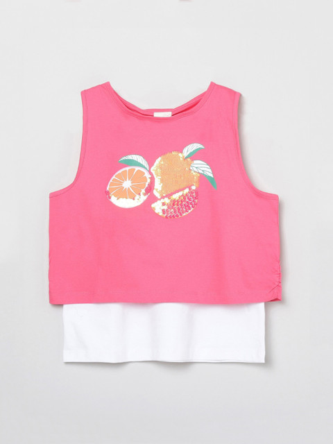 

max Pink & Orange Embellished Cotton Tiered Top