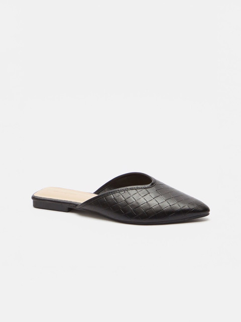 

shoexpress Women Black Woven Design PU Mules