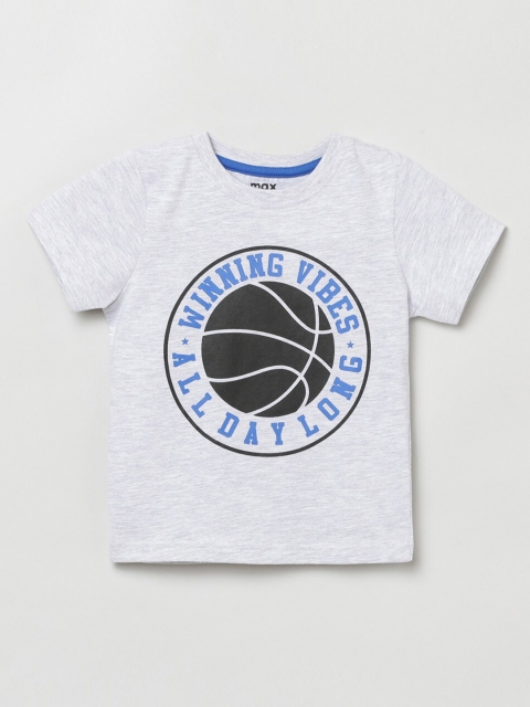 

max Boys Grey Melange Typography Printed T-shirt