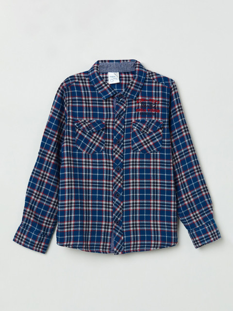 

max Boys Blue & White Regular Fit Checked Casual Shirt
