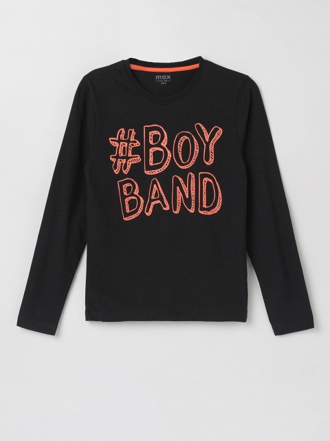 

max Boys Black Typography Printed V-Neck Applique T-shirt