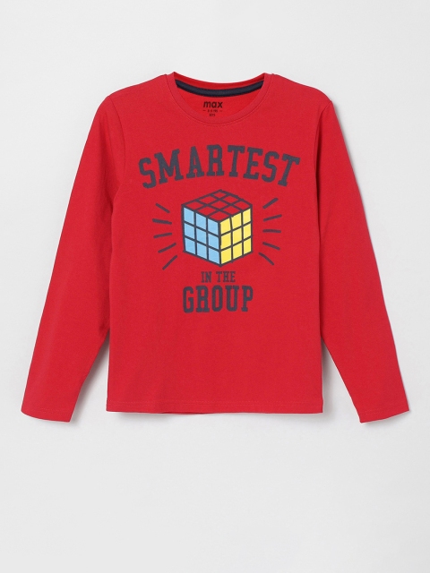 

max Boys Red Typography Printed Applique T-shirt