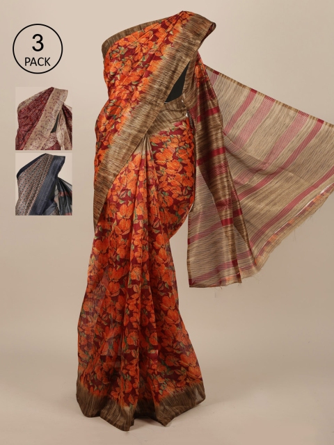 

Pothys Pack of 3 Ethnic Motifs Jute Silk Saree, Multi