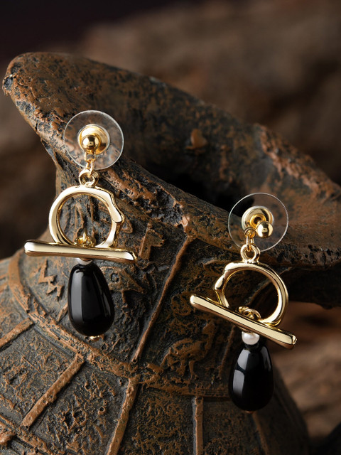 

E2O Black Gold-Plated Contemporary Drop Earrings
