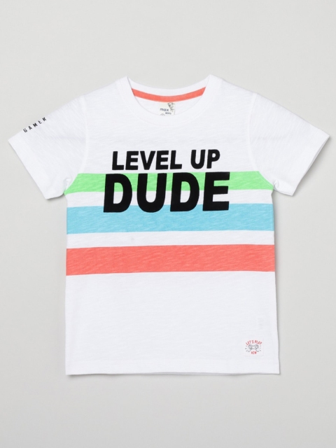 

max Boys White Typography Printed T-shirt