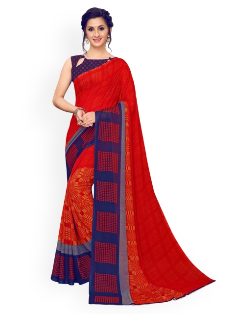 

KALINI Red Checked Pure Georgette Saree