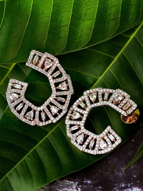 

Saraf RS Jewellery Women White Contemporary Half Hoop Earrings