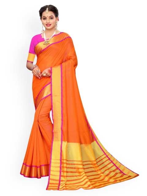 

KALINI Orange Silk Cotton Chanderi Handloom Saree
