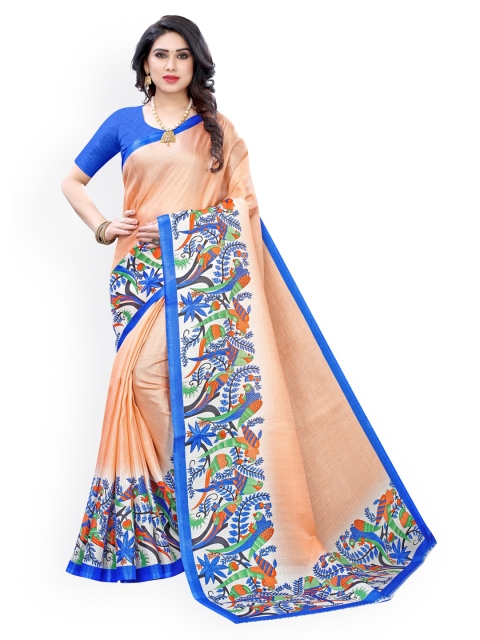 

KALINI Peach Ethnic Motifs Printed Art Silk Saree