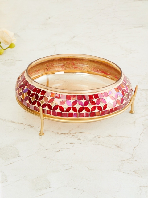 

Home Centre Red & Gold-Toned Ethnic Motifs Print Serving Bowl With Stand