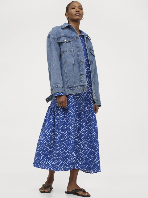

H&M Women Blue & White Polka Dots Printed Calf-Length Dress