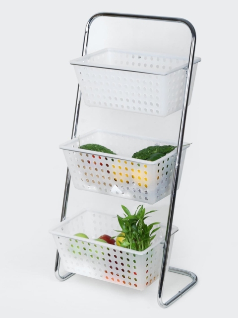 

Home Centre White Solid Cut-Out Detail 3 Tier Fruit & Vegetable Kitchen Trolley