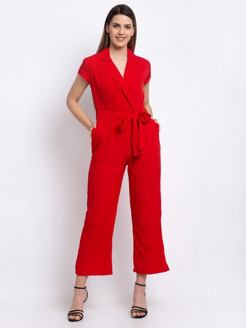 

emeros Women Red Solid Collar Wrap Style Jumpsuit