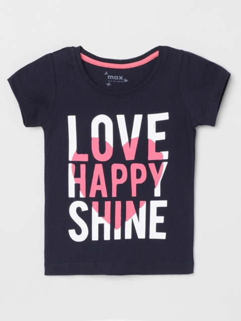 

max Girls Navy Blue Typography Printed T-shirt