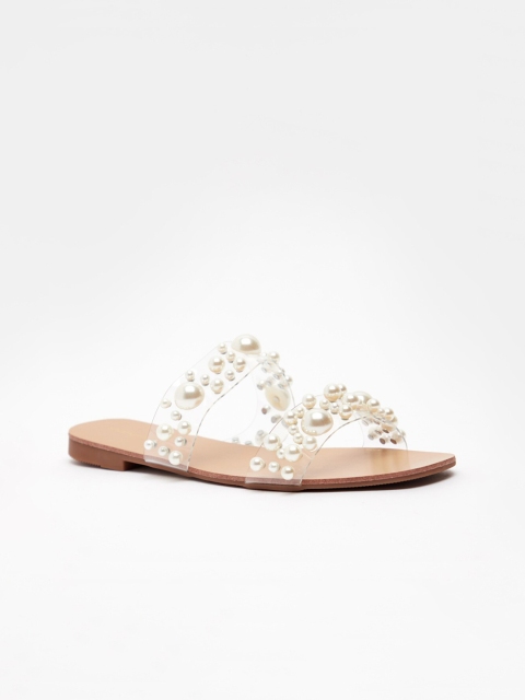 

shoexpress Women White Embellished Open Toe Flats