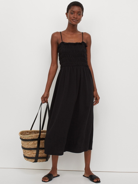 

H&M Women Black Smocking-Detail Dress
