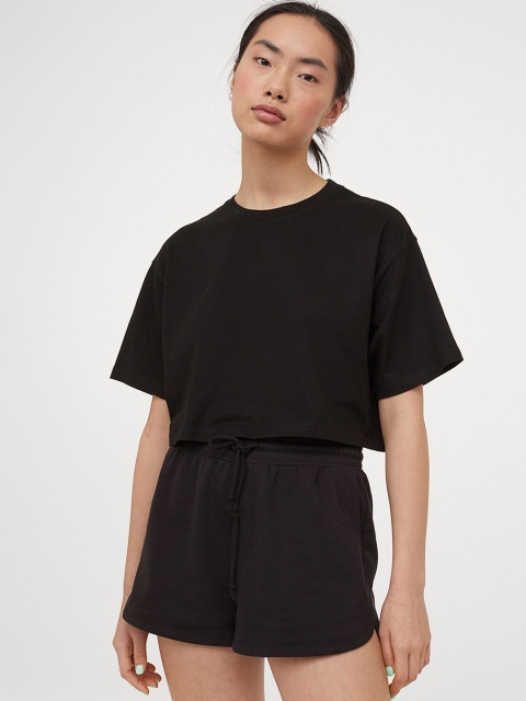 

H&M Women Black Sweatshirt Shorts