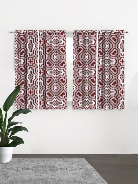 

HOUZZCODE Maroon & White Set of 4 Black Out Window Curtains