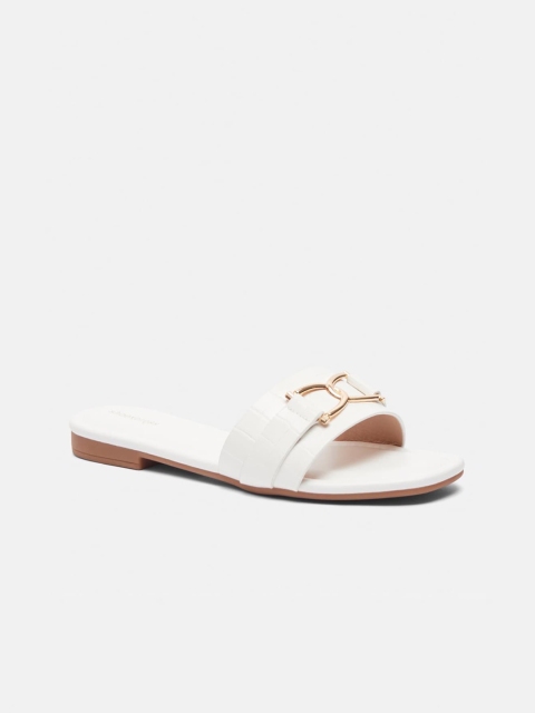 

shoexpress Women White Open Toe Flats with Buckles