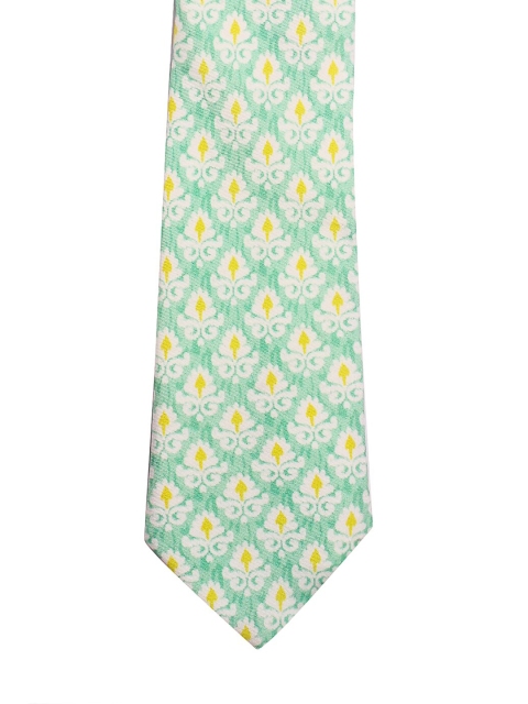 

CHOKORE Men Green & White "Indian at Heart Line" Printed Broad Tie