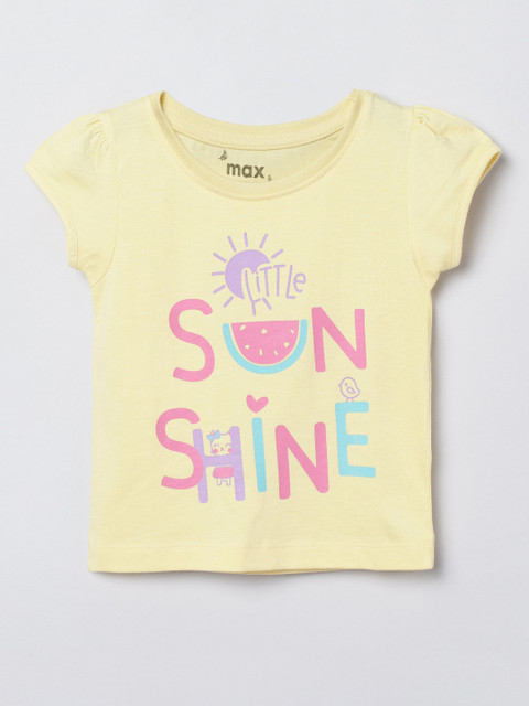 

max Girls Yellow Typography Printed T-shirt