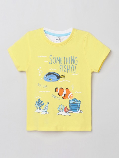 

max Boys Yellow Graphic Printed T-shirt NA