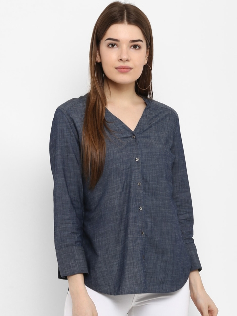 

FOSH Blue Shirt Style Top