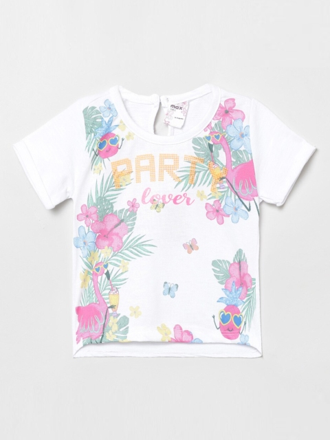 

max Girls White Floral Printed T-shirt