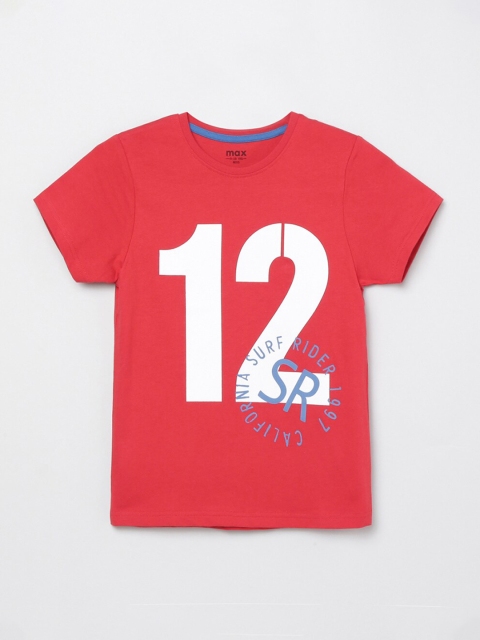 

max Boys Red Typography Printed T-shirt