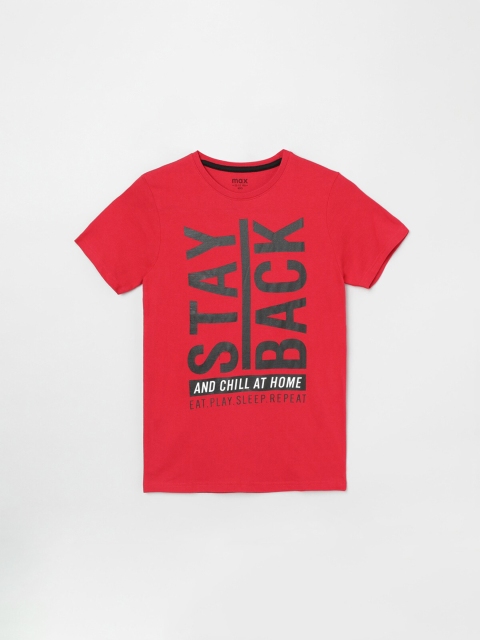 

max Boys Red Typography Printed T-shirt