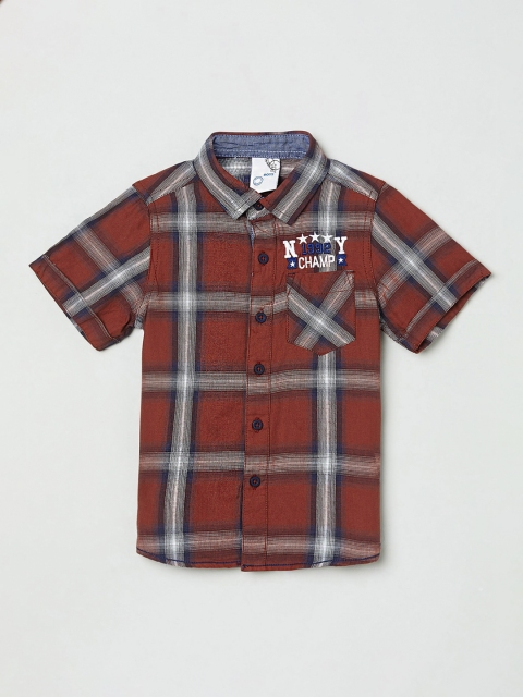 

max Boys Red & Navy Blue Regular Fit Checked Casual Shirt