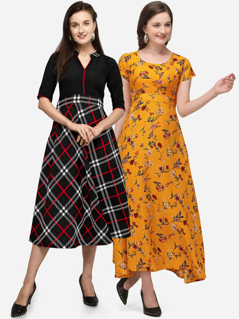 

Florence Set of 2 Black & Mustard Yellow Floral Crepe Midi Dress