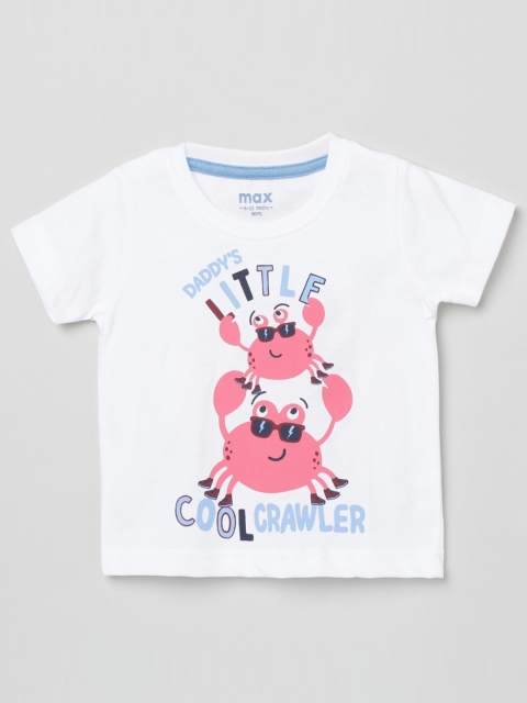 

max Boys White Printed T-shirt
