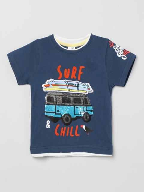 

max Boys Navy Blue Printed T-shirt