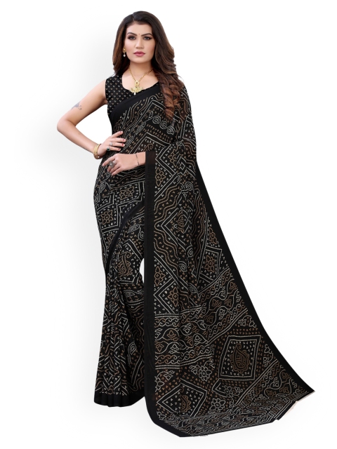 

KALINI Black & Off White Paisley Pure Georgette Bandhani Saree