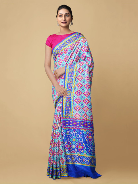 

Unnati Silks Blue & Pink Block Print Saree
