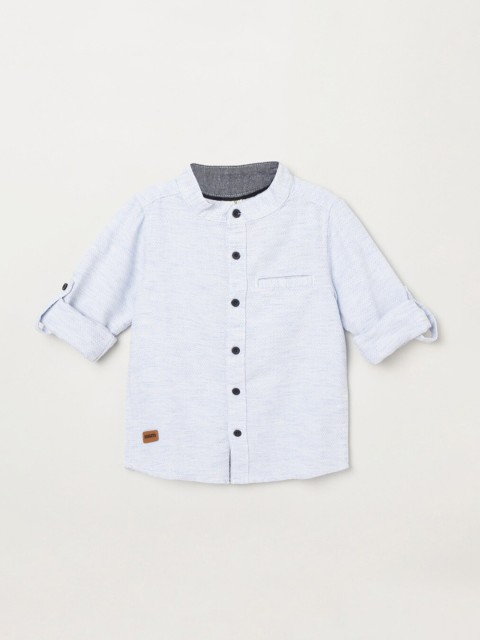 

max Boys Blue Regular Fit Self Design Casual Shirt