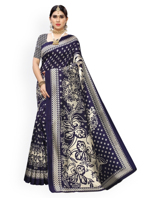 

KALINI Navy Blue Ethnic Motifs Art Silk Saree