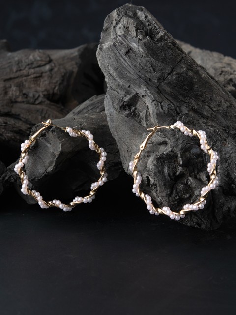

E2O Gold-Plated & White Contemporary Hoop Earrings