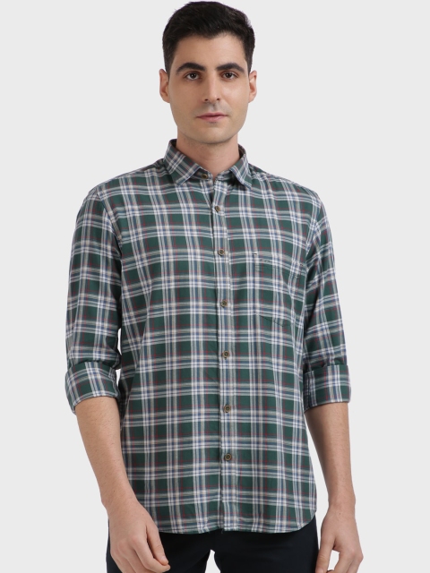 

ColorPlus Men Green Tailored Fit Checked Casual Shirt
