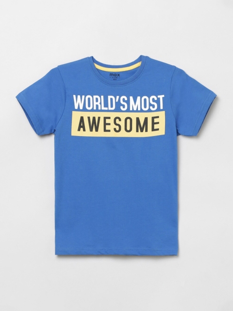 

max Boys Blue Typography Printed T-shirt