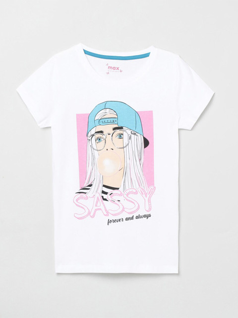 

max Girls White Printed T-shirt