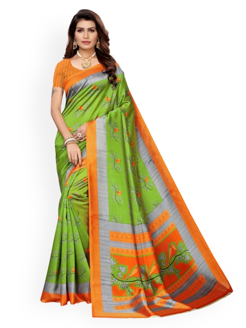 

KALINI Green Ethnic Motifs Printed Poly Silk Saree