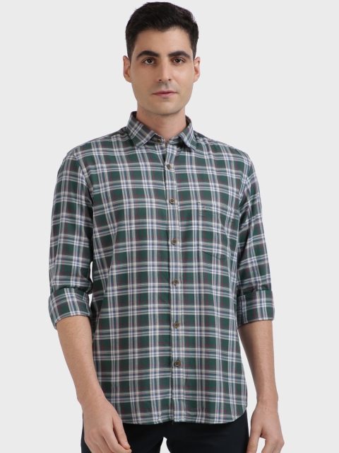 

ColorPlus Men Green Tailored Fit Checked Casual Shirt