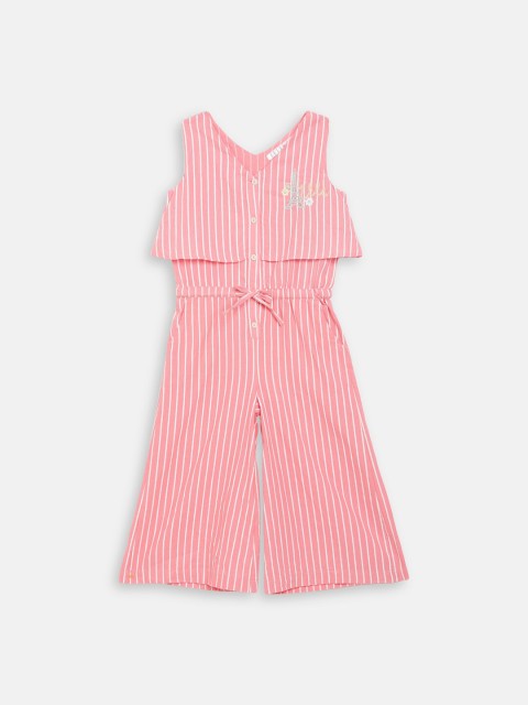 

ELLE Girls Pink & White Striped Cotton Jumpsuit