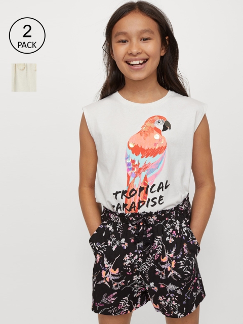 

H&M Girls 2-Pack Printed Shorts, White