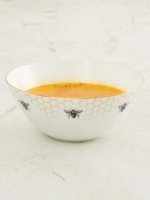 

Home Centre White & Yellow Honeybee Printed Serving Bowl